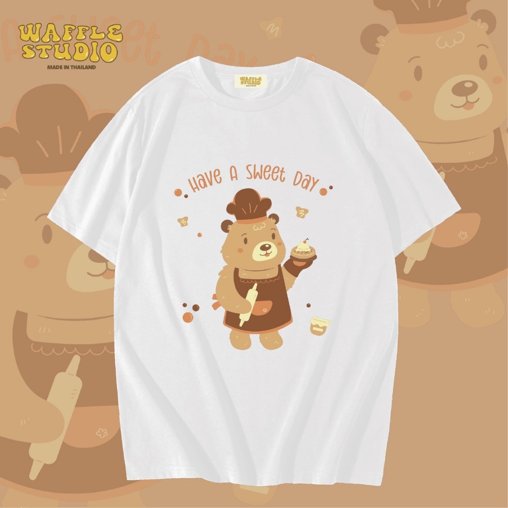 [ส่งฟรี ] WS0337 เสื้อยืดโอเวอร์ไซส์ เสื้อยืดเกาหลี ผ้าคอตตอน100% เสื้อยืด WAFFLE STUDIO