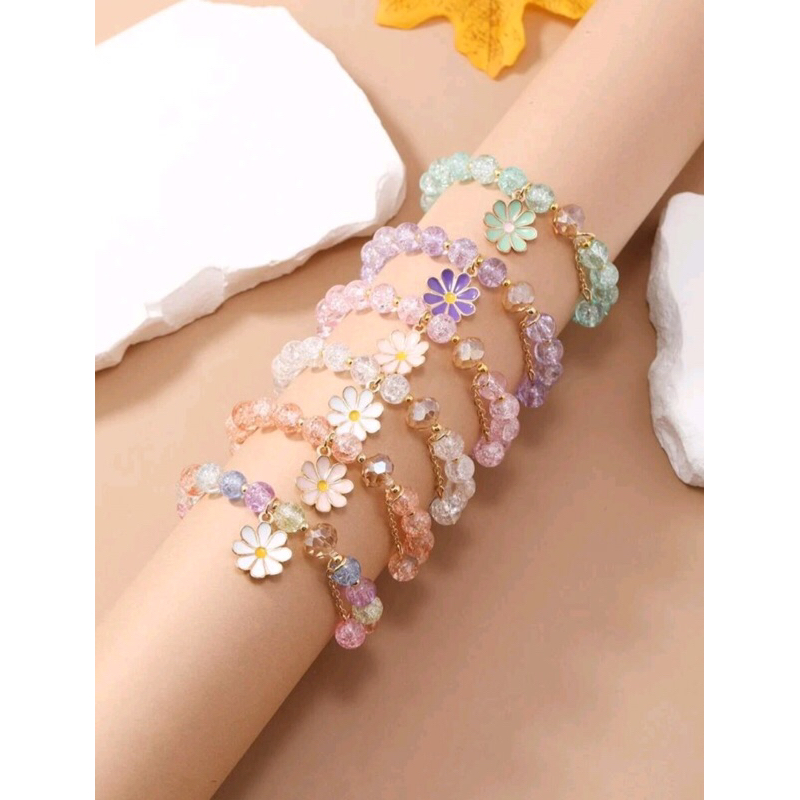 สร้อยข้อมือลูกปัดอะคริลิค ตกแต่งจี้ Charm ดอกไม้ ผีเสื้อ หัวใจ