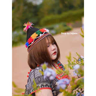 หมวกเด็กดอย หมวกชาวเขา หมวกเเม้ว เเต่งกระดิ่ง+ไหมพรม