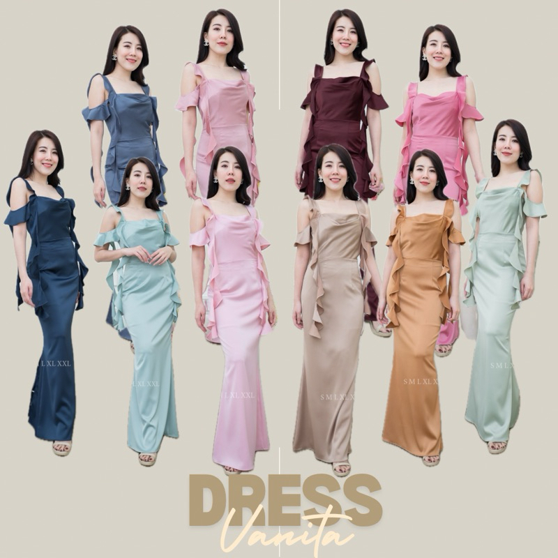 Venita Dress #001 เดรสซาติน เดรสออกงาน ชุดเพื่อนเจ้าสาว ชุดราตรี