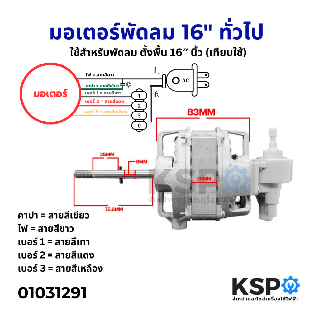 มอเตอร์พัดลม ทั่วไป ตั้งพื้น 16″ นิ้ว Fan Motor (Best Seller) เทียบใช้ อะไหล่พัดลม