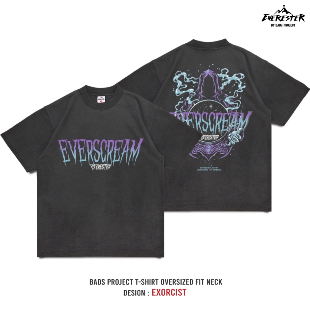 EVERESTER เสื้อคอฟิต อก 42"- 52" ฟอก เฟดเทาดำ Heavy Cotton 100% Oversize รุ่น Exocist / ชาย FED