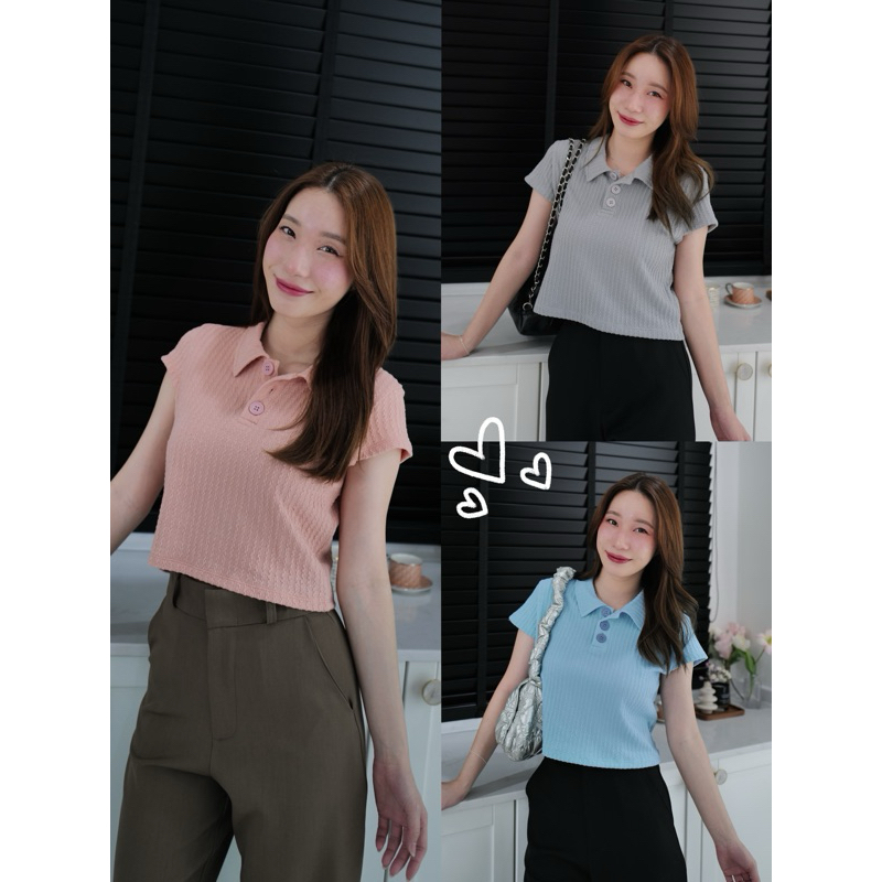 เสื้อโปโลแขนเต่อลาย ‘เปีย’ มี size (พร้อมส่ง)✨