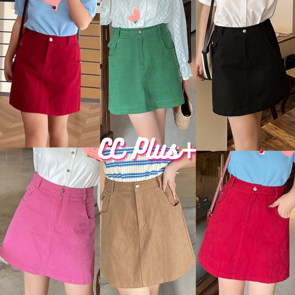 CiCi Plus+(805)กระโปรงสั้นลูกฟูกทรงเอกระเป๋าหน้า มีซับ ทรงน่ารัก ใส่สบาย สไตล์สาว plussize