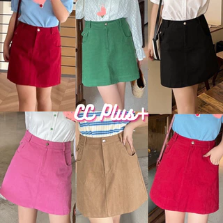 CiCi Plus+(805)กระโปรงสั้นลูกฟูกทรงเอกระเป๋าหน้า มีซับ ทรงน่ารัก ใส่สบาย สไตล์สาว plussize