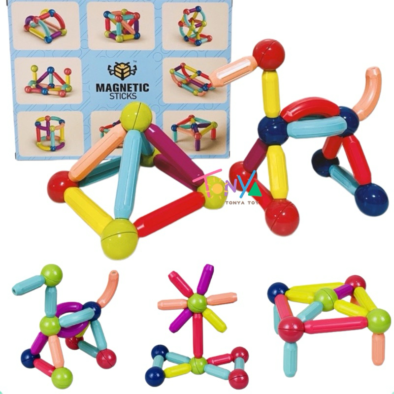Magnetic stick ตัวต่อแม่เหล็ก ของเล่นเสริมพัฒนาการ ตัวต่อแม่เหล็กแบบแท่ง ของเล่นเด็ก บล๊อคและของเล่นตัวต่อ