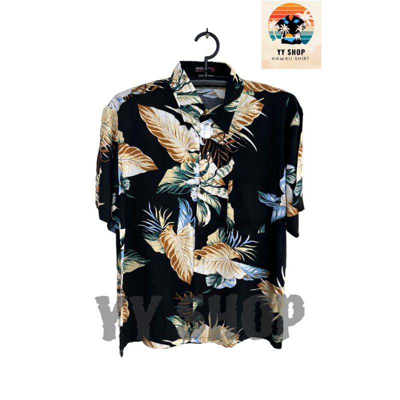 เสื้อฮาวายผ้านิ่ม ผ้าเรย่อน ลายใบไม้03