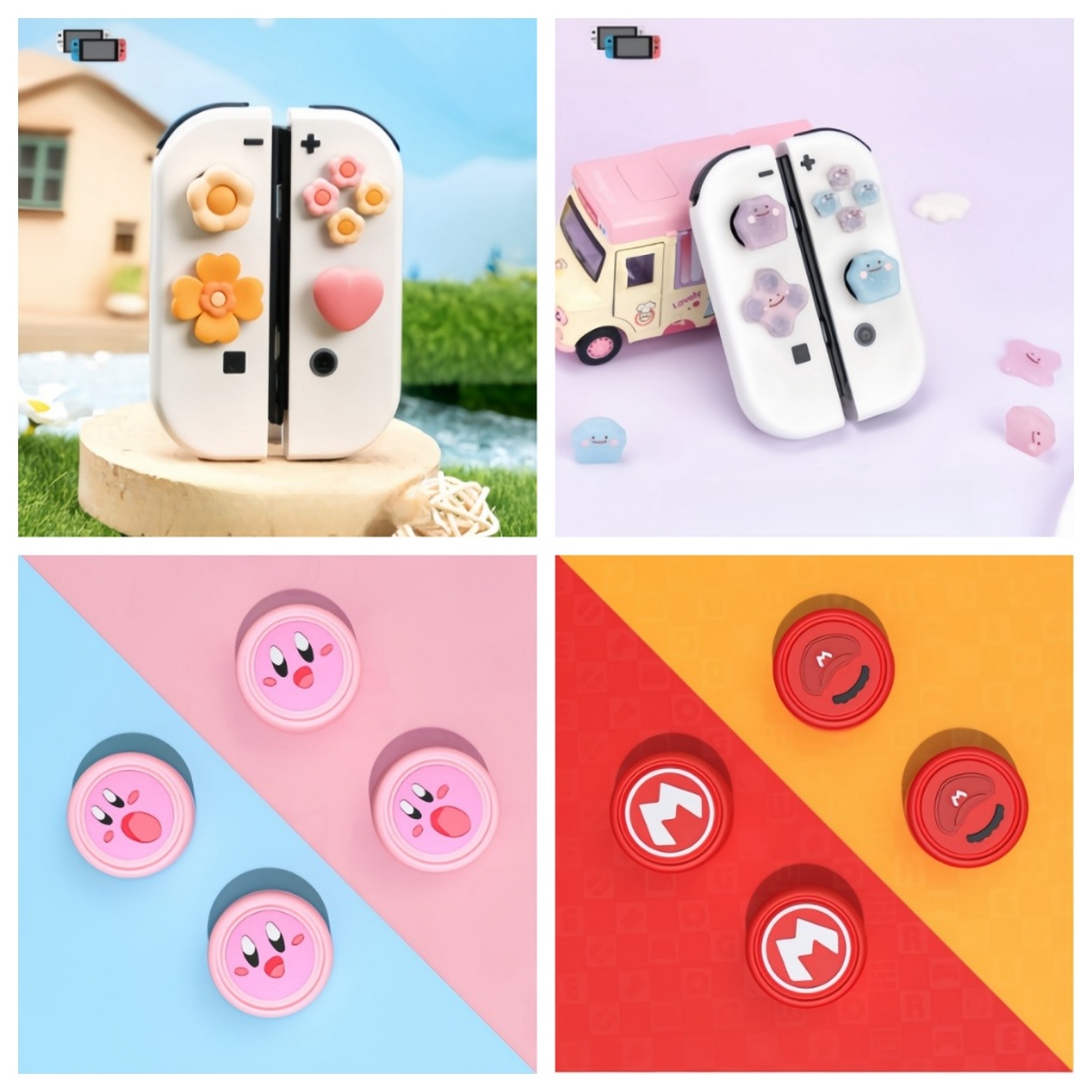 Switch อุปกรณ์เสริม น่ารักหัวใจแมวกรงเล็บซิลิโคนครอบคลุม! ฝาครอบจอยสติ๊ก! หมวกหัวแม่มือ! สติ๊กเกอร์บอกทาง