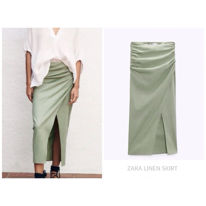 ZARA กระโปรงลินิน LINEN SKIRT