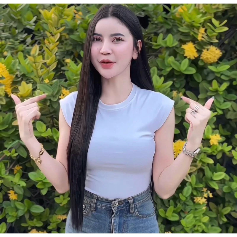 เสื้อCrop คอกลมแขนล้ำ ป้ายtop เข้ารูปแมทช์ง่าย ผ้ายูนิcotton นุ่มเด้ง ส่งไว PT04