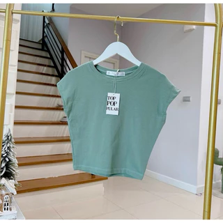 เสื้อCrop คอกลมแขนล้ำ ป้ายtop เข้ารูปแมทช์ง่าย ผ้ายูนิcotton นุ่มเด้ง ส่งไว PT04