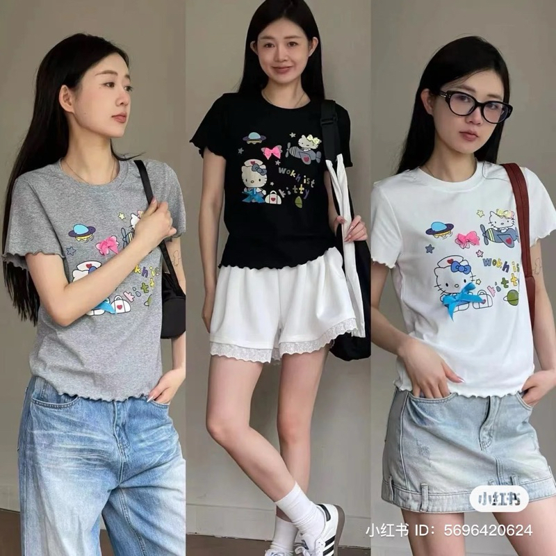 ส่งด่วน 🛵 TEEDA เสื้อยืดสุดคิ้วท์  hello kitty  ป้ายแท็ก Sanrio น่ารักมากกก
