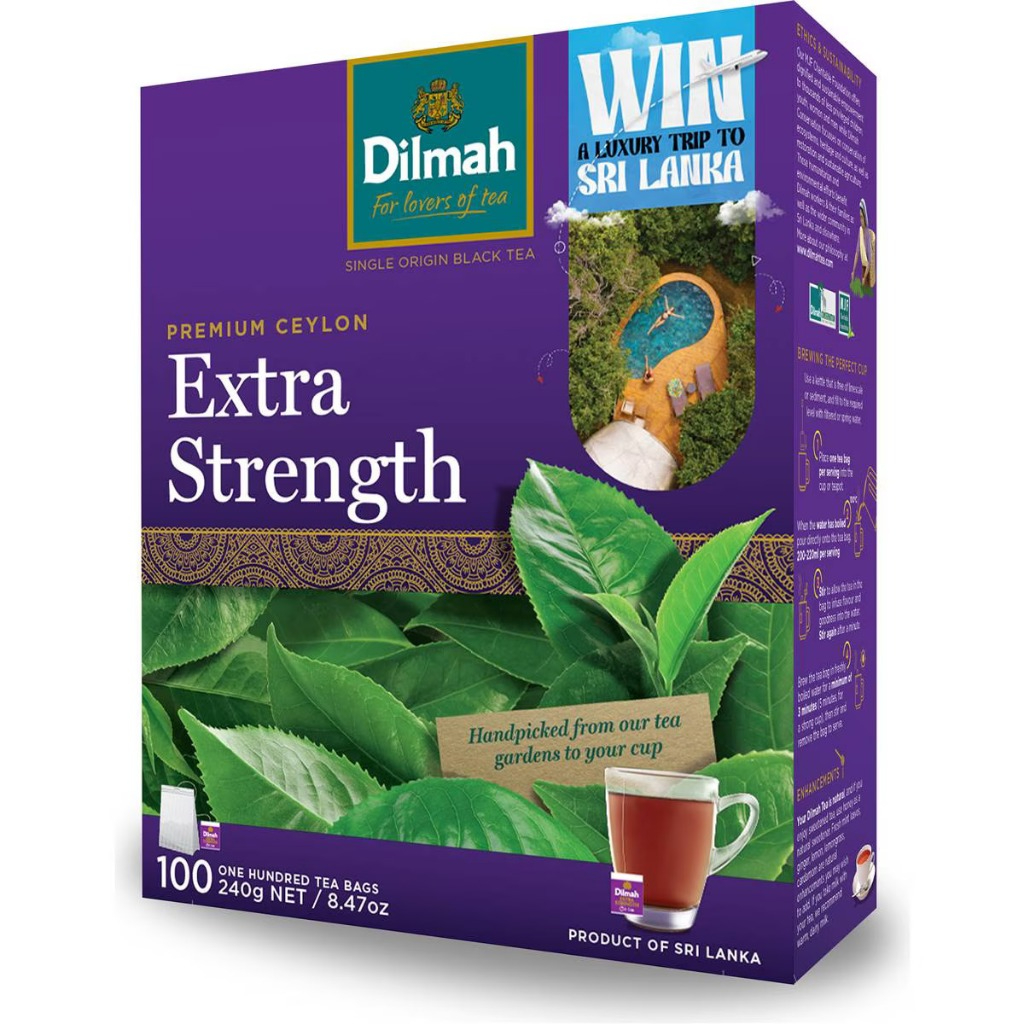 ชาดิลมา เพียว ซีลอน เอ็กซ์ตร้า สเตรงธ์ 100 ถุง/ Dilmah Pure Ceylon Extra Strength Tea Bags 100 pack | 240g