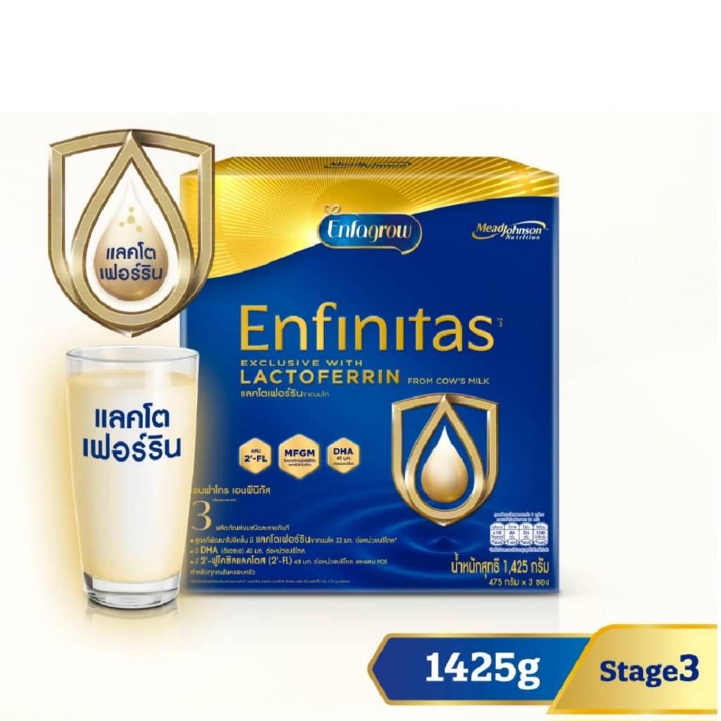นมผงเอนฟาโกร เอนฟินิทัส สูตร3 นมผง เด็ก นมเอนฟาโกร enfagrow Enfinitas ชนิดจืด 1425 กรัม