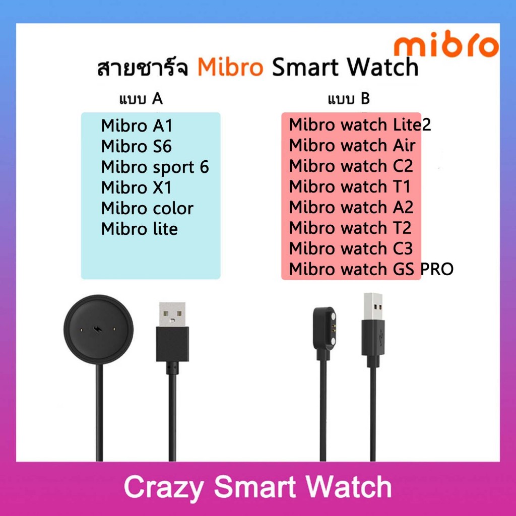 สายชาร์จ Mibro Lite2 Lite Mibro C4 C3 C2 A1 A2 X1 แบบแม่เหล็ก Mibro Color Air X Mibro GS Pro T1 T2