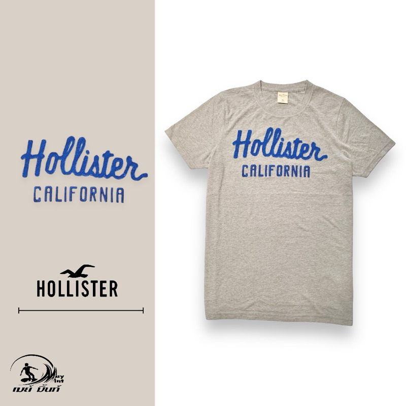Hollister เสื้อยืดคอกลม แขนสั้น สีเทา สกรีนลาย ผ้านิ่ม ใส่นุ่มสบาย ไซส์L-XL ของแท้ พร้อมส่ง