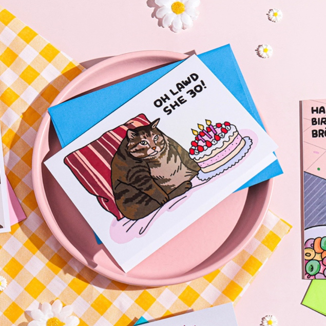การ์ดวันเกิดน่ารัก อายุ 30 การ์ดวันเกิดพร้อมซอง ลายแมว Oh Lawd She 30 | funny birthday card, happy t