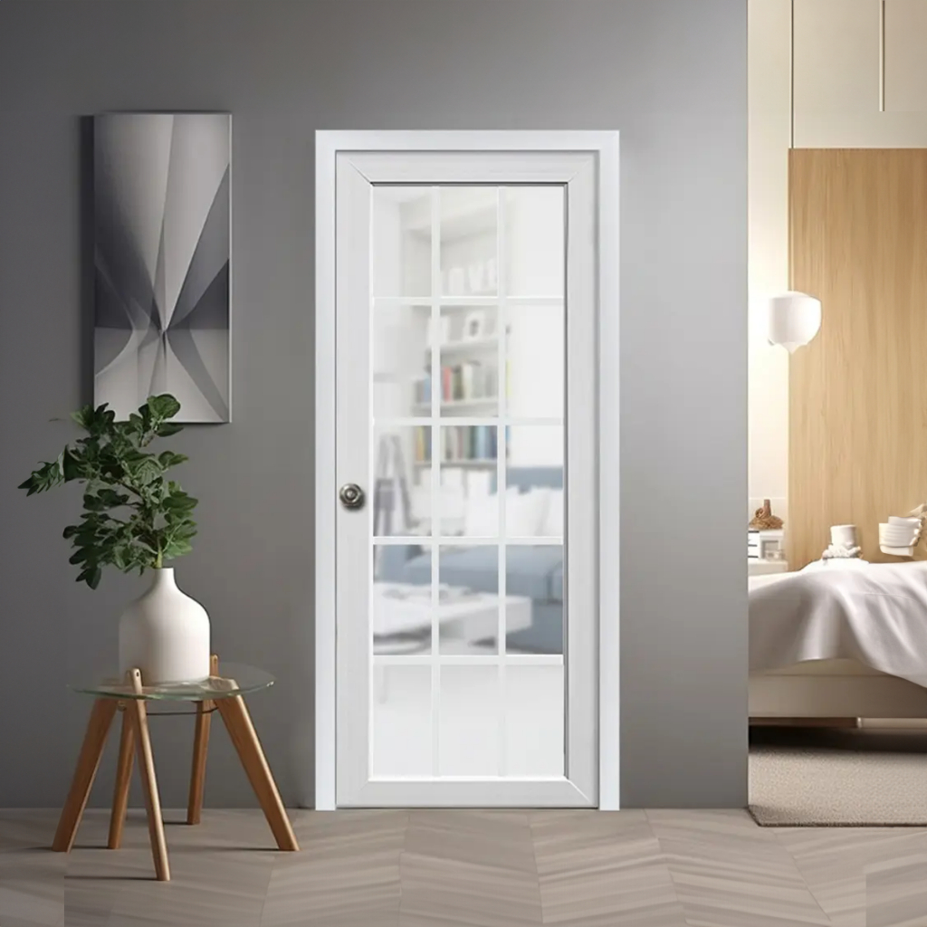 สั่งผลิต14 วัน*ECO-DOOR  ประตู UPVC โปรไฟล์  รุ่น 15 Light ภายใน ขนาด 80x200 ซม. สีขาว (เจาะลูกบิด) สินค้าของแท้คุณภาพดี