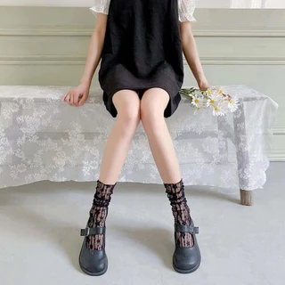 ถุงน่องข้อกลาง แต่งลูกไม้ ลายดอกไม้ สไตล์ญี่ปุ่น แฟชั่น No.91