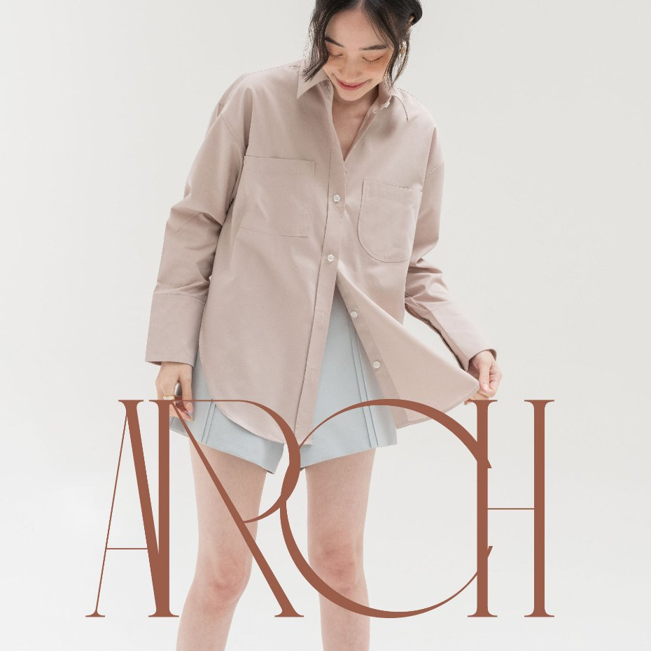 Theblancpale X Tabbywannaroll : ARCH SHIRT เสื้อเชิ้ต ทรง Over size ดีเทลกระเป๋าสุดน่ารัก desine ไม่เหมือนใคร อก 41