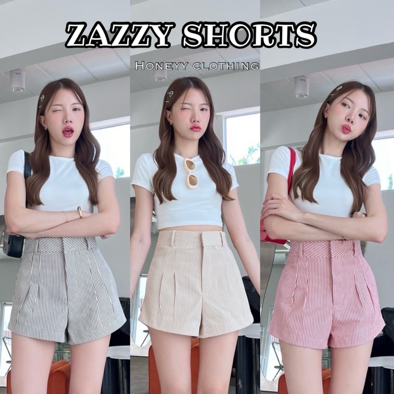 ZAZZY SHORTS กางเกงยีนส์ลายริ้ว แต่งกระเป๋าด้านข้าง