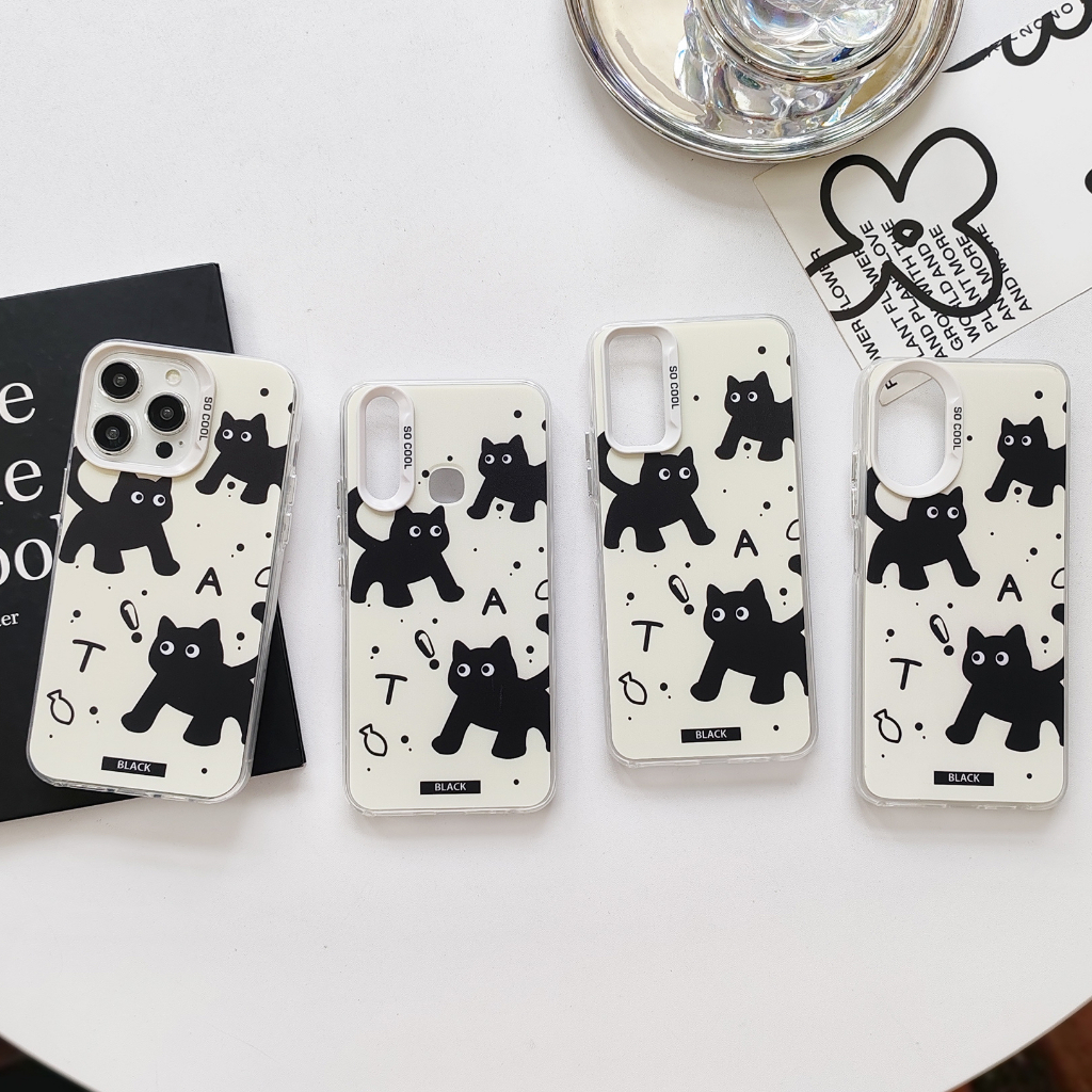 เคสขอบนิ่ม แมวดำ สกรีนลาย for iPhone 7plus XR 11 12 13 14 15 Pro max เคสไอโฟน 15Promax 14Promax 13Promax 12Promax