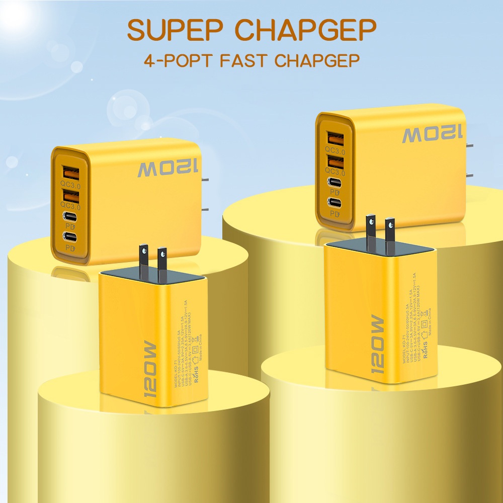 ส่งจากไทย หัวชาร์จ Type-C มาตรฐานของสหรัฐอเมริกา, เครื่องชาร์จ Universal 120W dual PD + USB คู่สำหรับรุ่นโทรศัพท์มือถื