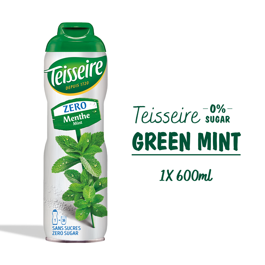 Teisseire น้ำเชื่อมกลิ่นกรีนมิ้นท์ 600มล. (สูตรไม่มีน้ำตาล) | Teisseire Green Mint Syrup (Zero Sugar)