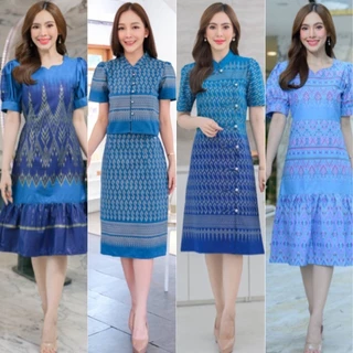 CNX- ชุดผ้าไทยสีฟ้าวันแม่ (มีไซร้ อก36'-อก52') สวยทุกชุดค่ะ