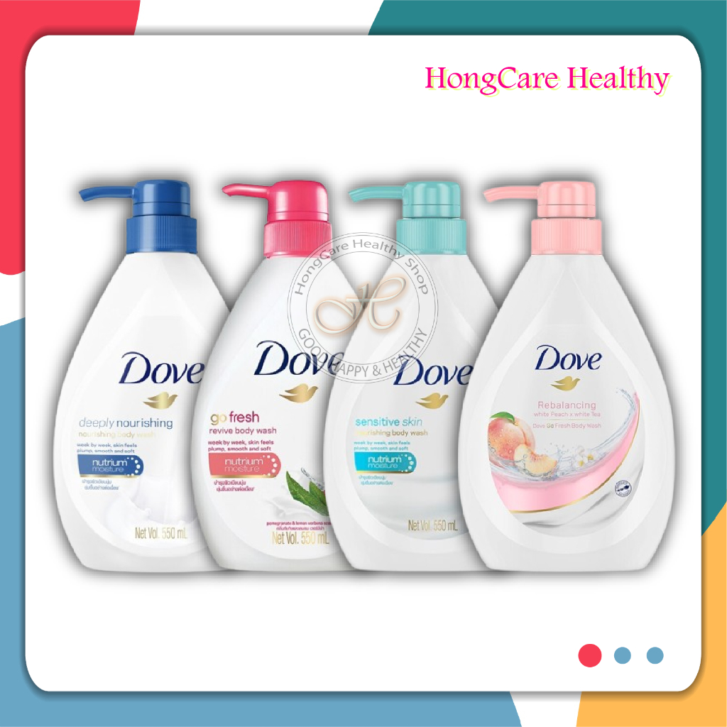 Dove Liquid Soap โดฟ ครีมอาบน้ำ 550 มล. [ 4 สูตร: Revive-แดง , Peach-ชมพู , Sensitive-เขียว , Nourishing-น้ำเงิน ]