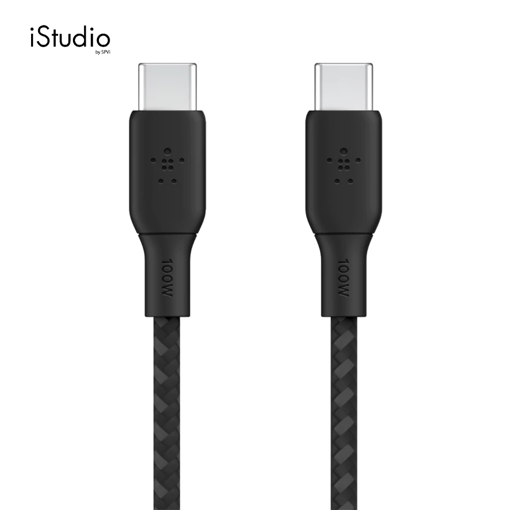 BELKIN CAB014BT2MBK BRAIDED USB-C TO USB-C CABLE 2M SYNC AND CHARGE UP TO 100W 480MBPS DATA TRANSFER RATE , BLACK