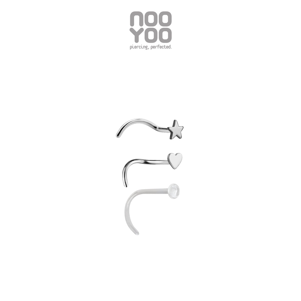 NooYoo จิวจมูกสำหรับผิวแพ้ง่าย Titanium Nose Pigtail Set (Star/Heart/Retainer)