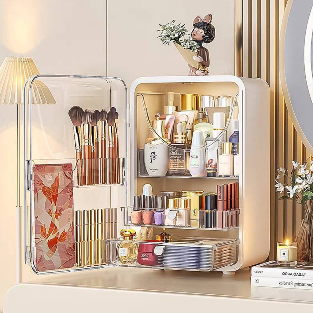 สินค้าพร้อมส่ง กล่องใส่เครื่องสำอาง ที่เก็บเครื่องสำอาง มีฝาปิด พร้อมลิ้นชัก กันน้ำ กันฝุ่น ใส่ของได้เยอะ