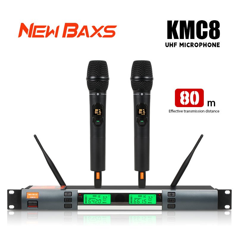 NEW BAXS KMC8 ไมโครโฟนโลหะแบบมืออาชีพแบบหนึ่งต่อสองแบบแฮนด์ฟรีความถี่สูงพิเศษความถี่ไร้สายที่ปรับได้