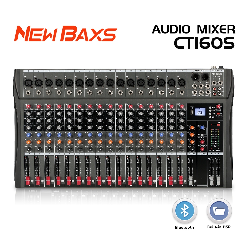 Newbaxs CT160S เครื่องผสมสัญญาณเสียง 16 ช่องสเตอริโอบลูทูธ USB MP3 Reverb กลางแจ้งขนาดใหญ่กิจกรรม KTV COD