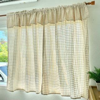 ผ้าม่านหน้าต่างมินิมอลสีครีม ผ้าตารางTTN ผ้าม่านสีเอิธโทนละม…
