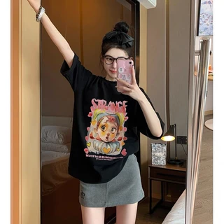 （จัดส่งตลอด 24 ชั่วโมง）Angle Official เสื้อยืดผู้หญิง Oversize เสื้อแขนสั้น Y2K สไตล์เกาหลี แฟชั่นสาวเท่ L100