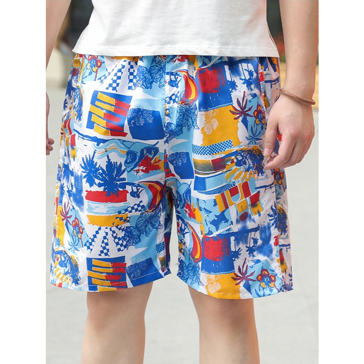 Magma Shop กางเกงขาสั้นผู้ชาย กางเกงชายหาด กางเกงลำลองผู้ชาย เอวยางยืดพร้อมเชือก กระเป๋า 2 ข้าง