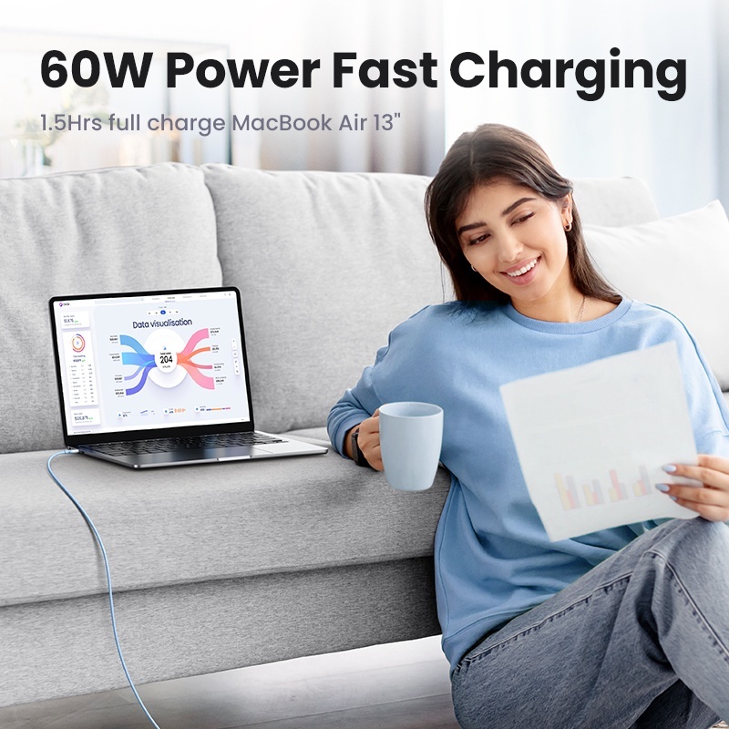 Ugreen รุ่น US536 สายชาร์จ USB C PD 60W Type C to C สายชาร์จเร็ว ซิลิโคนเหลว สําหรับ I phone Samsung