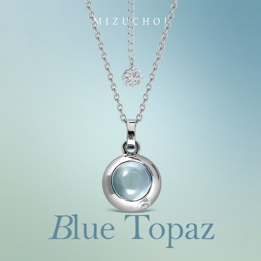 Mizuchol - สร้อยคอเงินแท้ชุบทองคำขาว Raindrop Necklace ประดับพลอย Blue Topaz