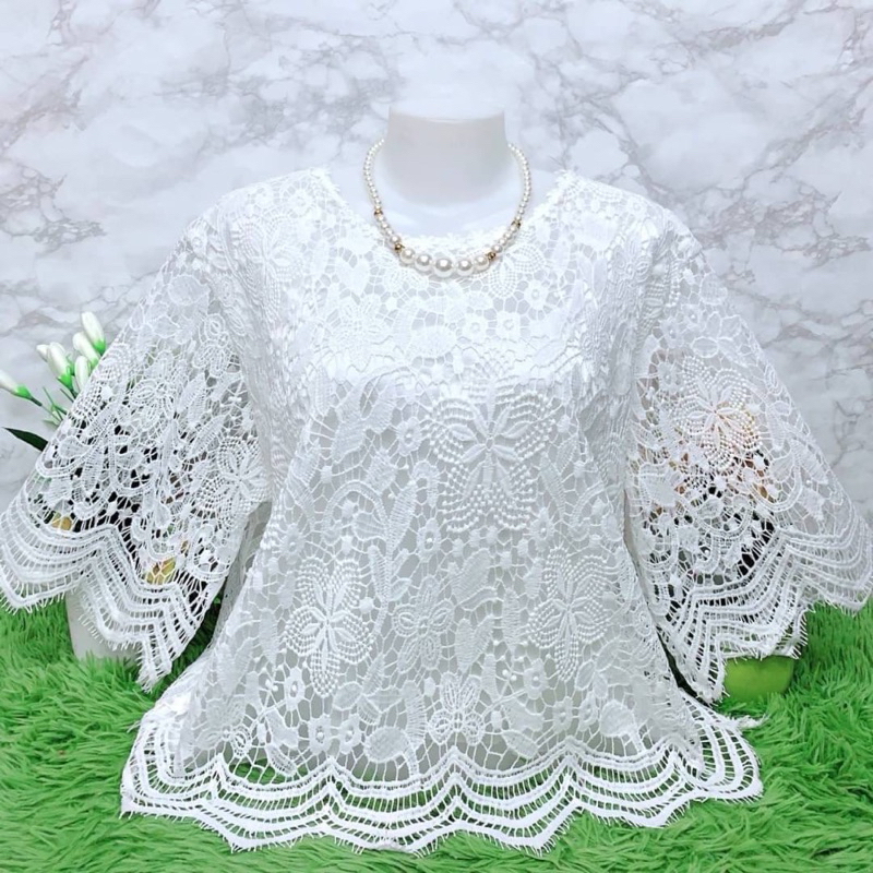 เสื้อลูกไม้750ขาวล้วนผ้านิ่มใส่สบายมีซับในทั้งตัวจร้า