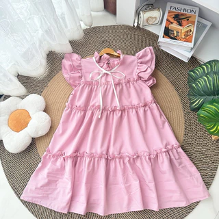 Dress ผูกโบว์แขนระบายชั้นทรงปล่อย ( B-01 )