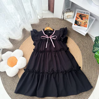 Dress ผูกโบว์แขนระบายชั้นทรงปล่อย ( B-01 )