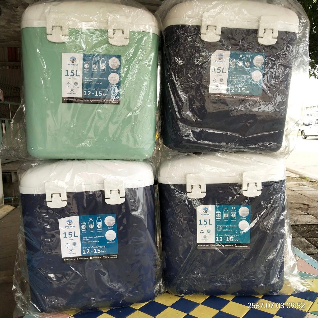 สินค้าพร้อมจัดส่ง เอเวอเรสต์ กระติกคูลเลอร์เหลี่ยม รุ่น 2615 15 ลิตร มี 2สี สีเขียว และ สีน้ำเงิน