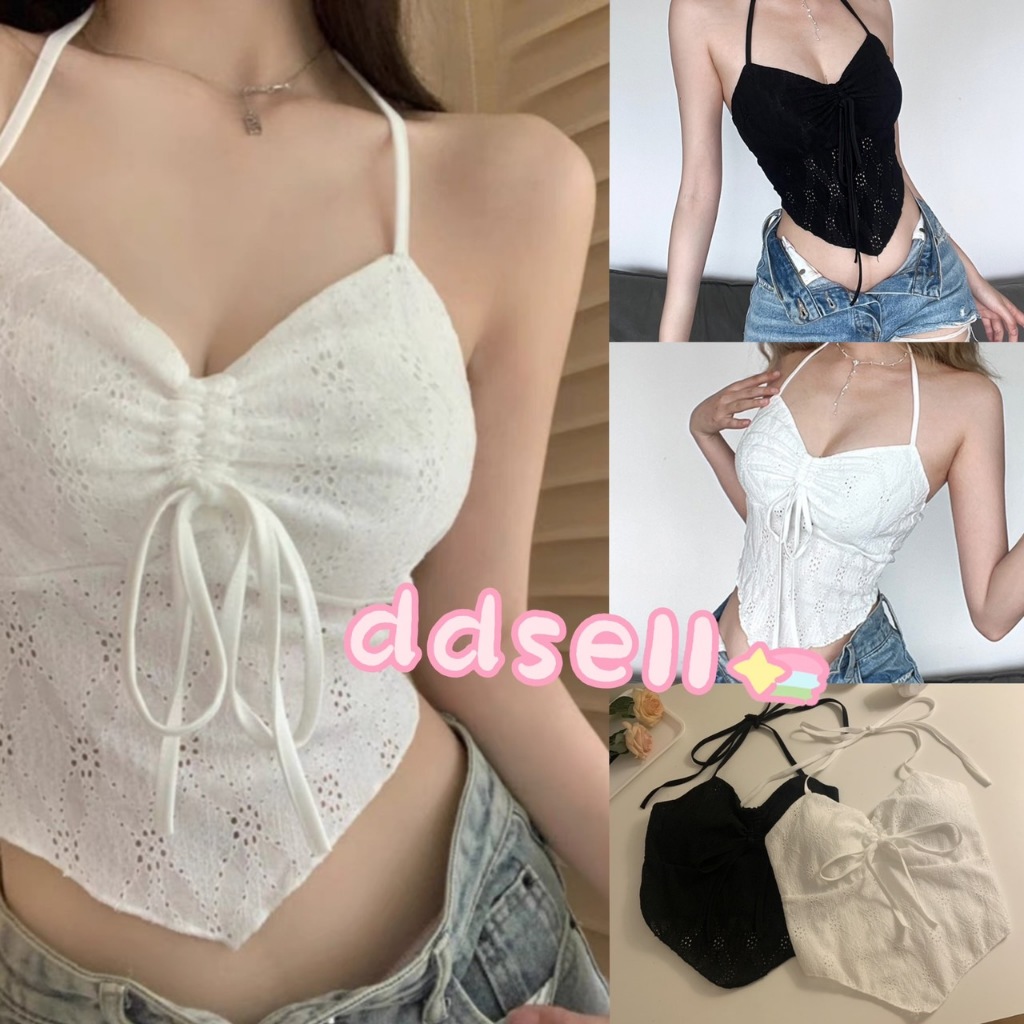 พร้อมส่ง💖เสื้อผูกคอ ดีเทลฉลุ มี 2 สี ใส่ไปทะเลเชกซี่