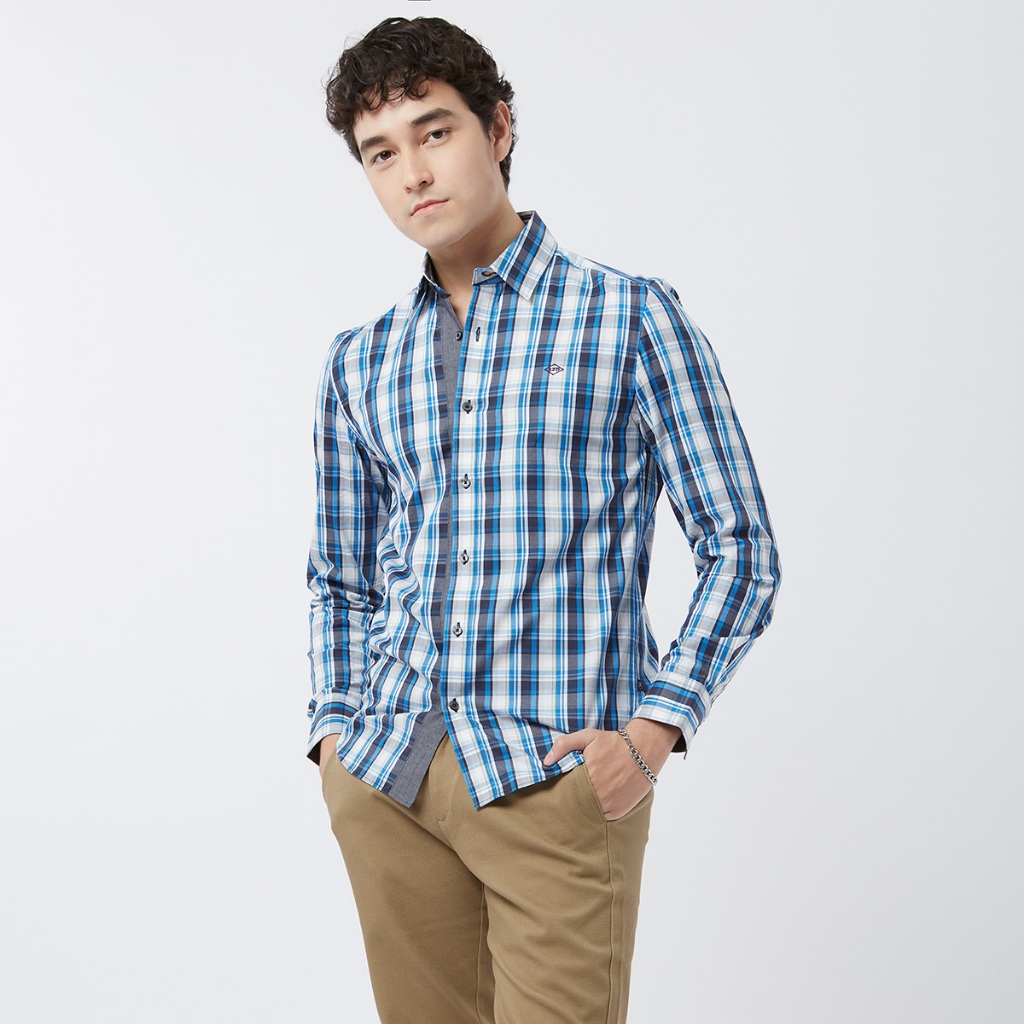 LTD เสื้อเชิ้ตลายตาราง ผู้ชาย สีน้ำเงิน | Checked Shirt | 00783