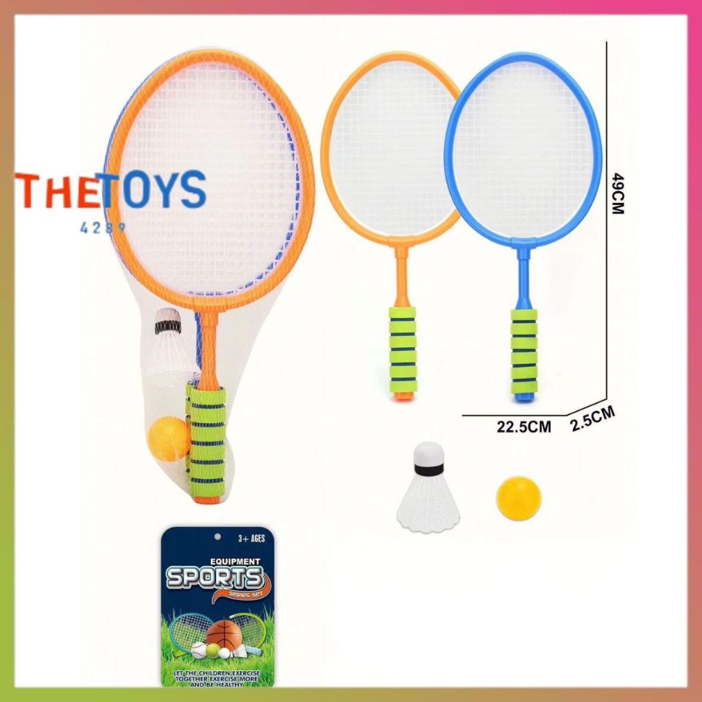 thetoys4289 ไม้แบดมินตัน ไม้เทนนิสเด็ก   1คู่ สำหรับเด็ก พร้อมลูกบอล ไม้แบตเด็ก