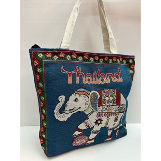 [พร้อมส่ง] Thailand Bag กระเป๋าผ้าลายขนาดใหญ่มีซิป และมีซิปด…