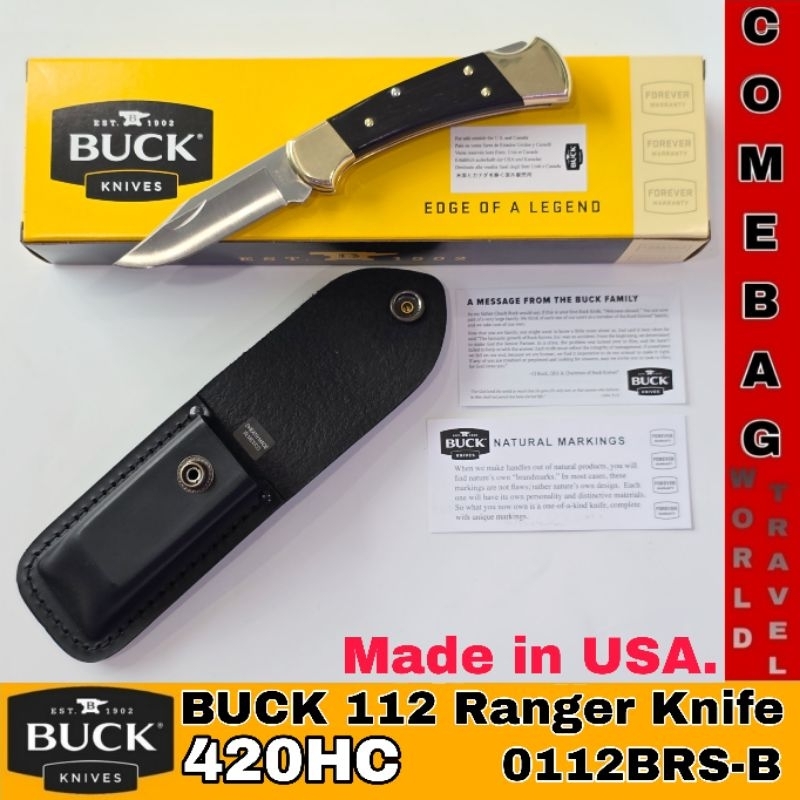 มีดพับBUCK112 Ranger Knife ใบมีดสเตนเลสสตีล 420HC  (พร้อมซองหนัง) ใบมีดยาว 3 นิ้ว ด้ามไม้มะเกลือ
ของ