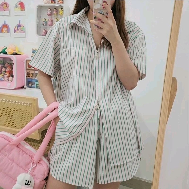 พร้อมส่ง Party set ชุดเซ็ท เสื้อ+กางเกง แต่งซิปดาว